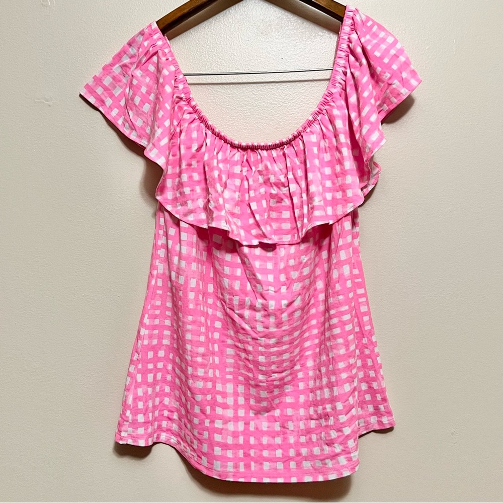 Lilly Pulitzer Pink Checkered Ruffle Blouse